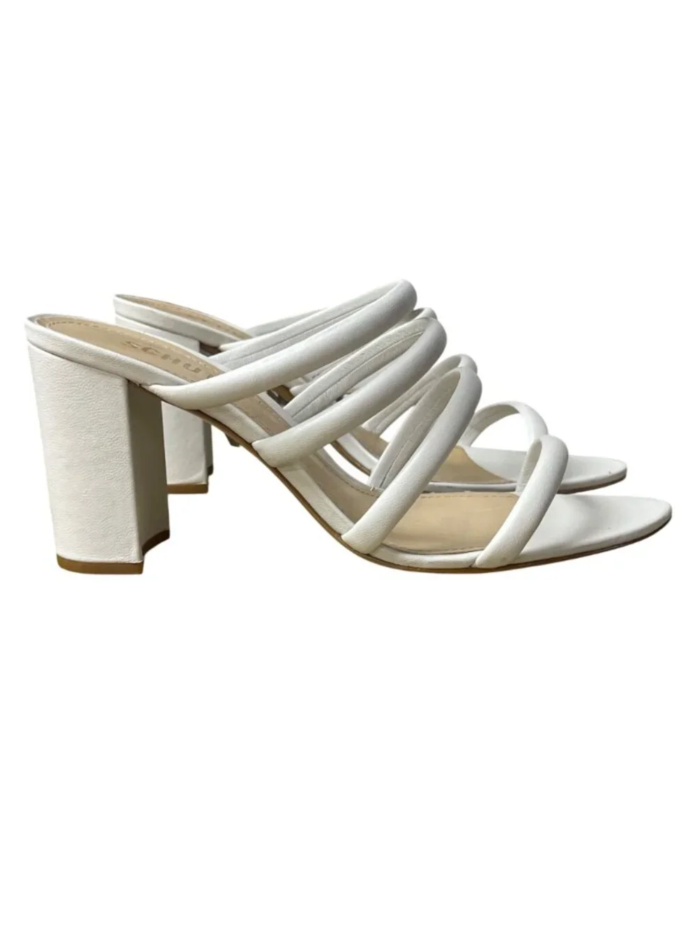 Schutz Felisa Leather Strappy Block Heel Sandals White Sz 8.5 Open Toe